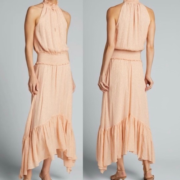 A L C peach sleeveless dress with gold threading throughout New with tags size 6 - Picture 1 of 11